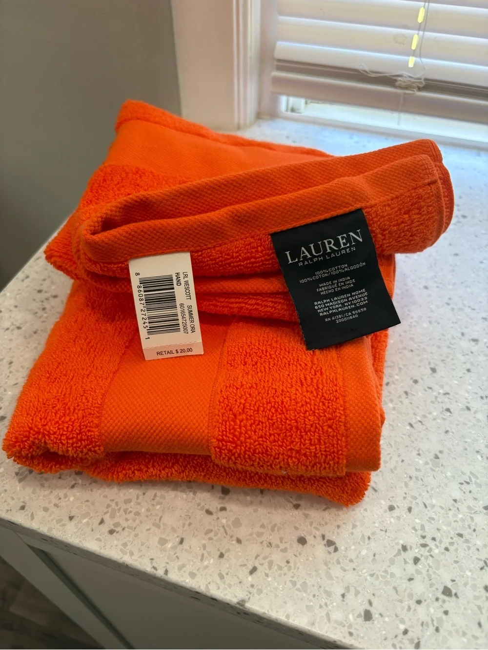 NWT Set of 2 Lauren Hand Towels in Summer Orange